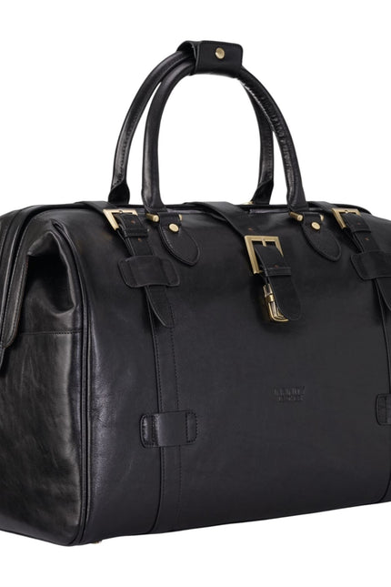 Genuine Leather Black Duffle Holdall Vintage Travel Gym Bag - Windsor