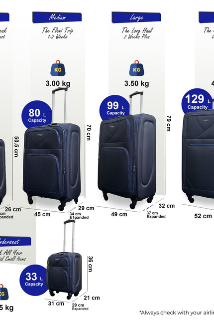 Nagoya Set of 5 Soft Shell Suitcase in Navy