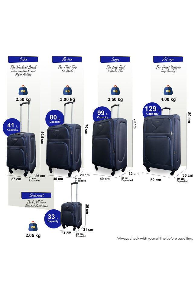 Nagoya Set of 5 Soft Shell Suitcase in Navy