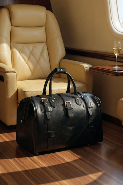 Genuine Leather Black Duffle Holdall Vintage Travel Gym Bag - Windsor
