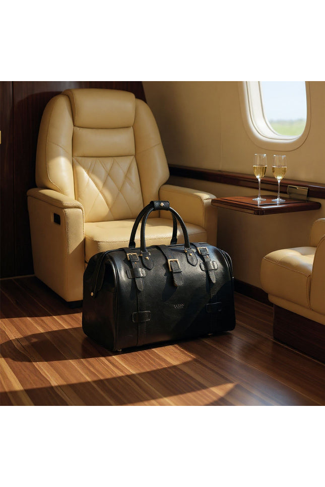 Genuine Leather Black Duffle Holdall Vintage Travel Gym Bag - Windsor