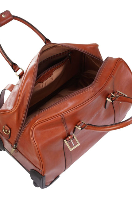 Genuine Leather Tan Wheeled Holdall Duffle Travel Cabin Bag - Holt