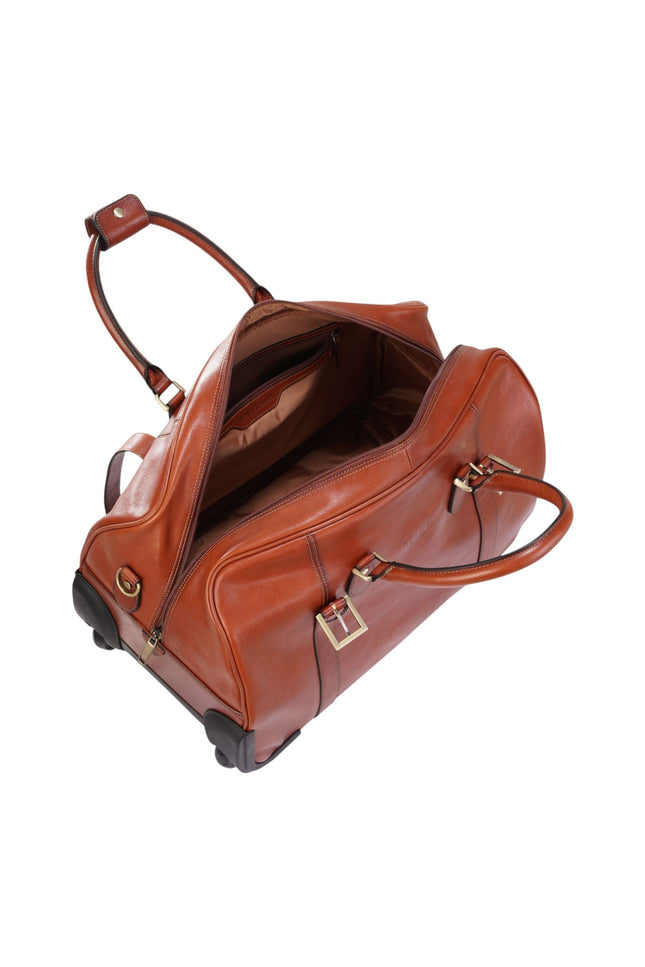 Genuine Leather Tan Wheeled Holdall Duffle Travel Cabin Bag - Holt