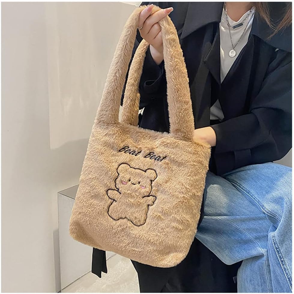 Fluffy Tote Bag Underarm Bag Ladies Fluffy Shoulder Bag Women Furry Knitted BearsTote Bag Plush Handbag for Autumn and Winter Women Cute Fluffy Crossbody Bag Shoulder Bags For Women Girls
