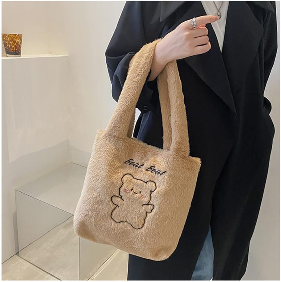 Fluffy Tote Bag Underarm Bag Ladies Fluffy Shoulder Bag Women Furry Knitted BearsTote Bag Plush Handbag for Autumn and Winter Women Cute Fluffy Crossbody Bag Shoulder Bags For Women Girls