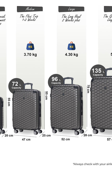 Noda Set of 4 Hard Shell Suitcase in Charcoal