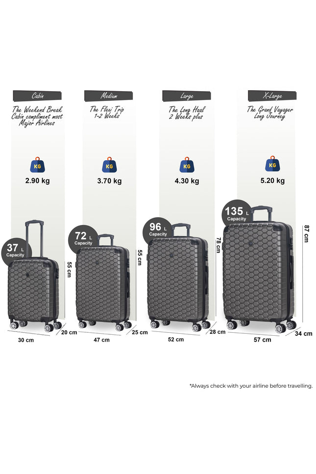 Noda Set of 4 Hard Shell Suitcase in Charcoal