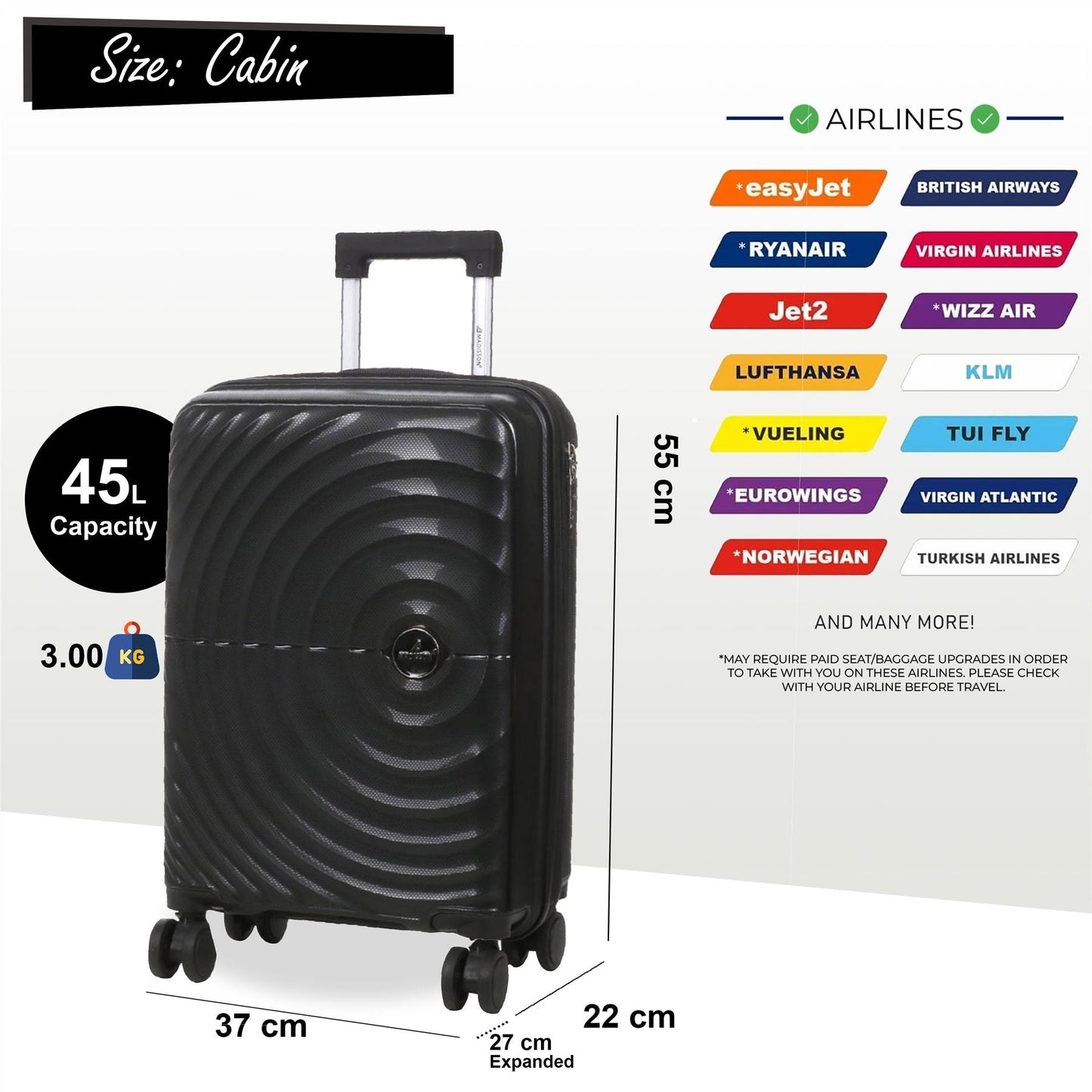 Balranald Cabin Hard Shell Suitcase in Black
