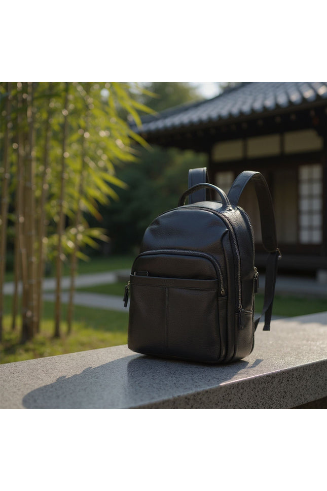 Genuine Leather Black Vintage Rucksack Laptop Bag Travel Backpack - Capri