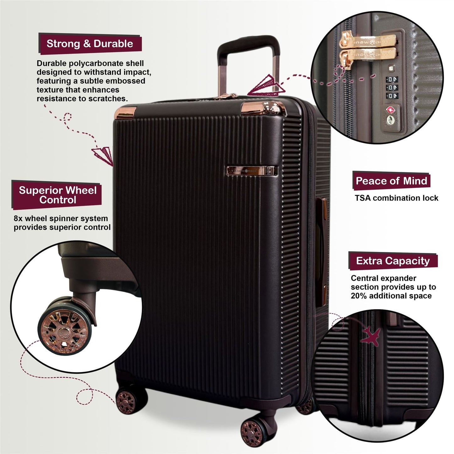 Cowra Set of 3 Hard Shell Suitcase in Marron