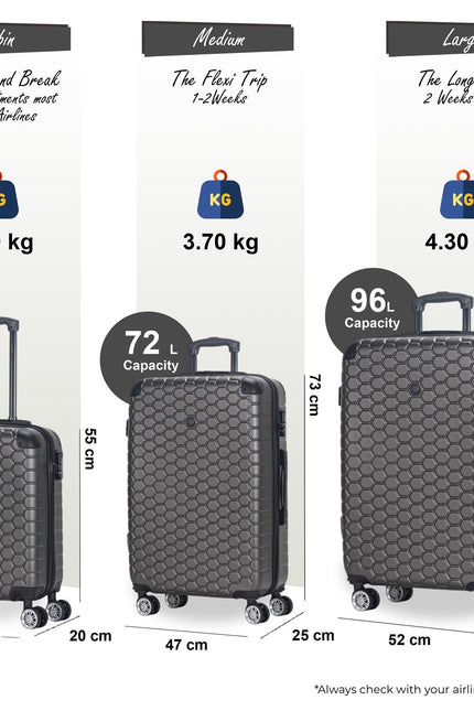 Noda Set of 3 Hard Shell Suitcase in Charcoal