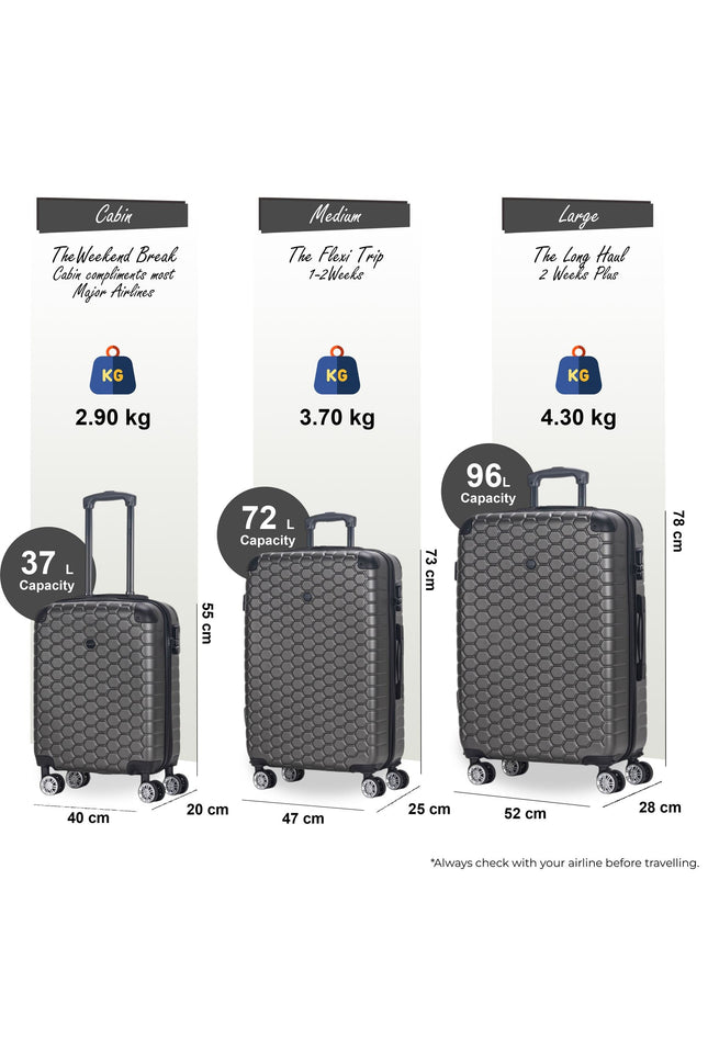 Noda Set of 3 Hard Shell Suitcase in Charcoal