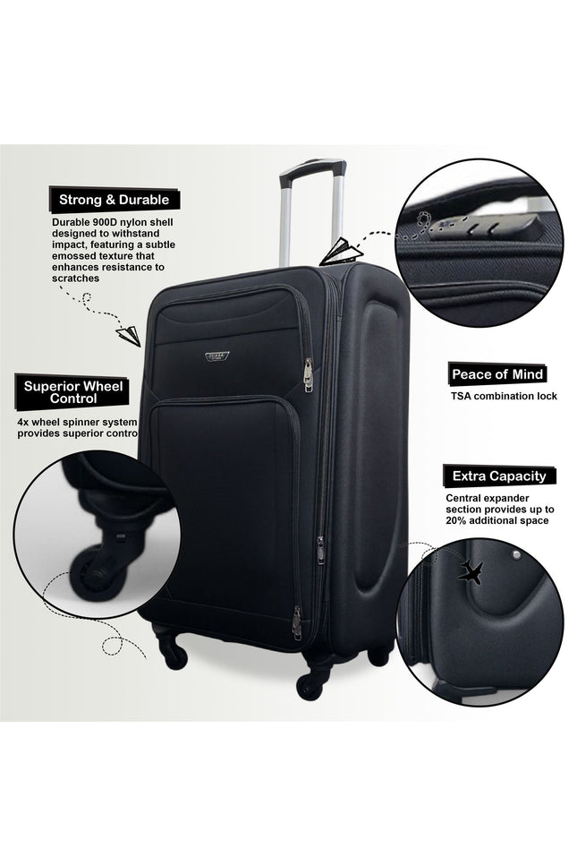 Nagoya X-Large Soft Shell Suitcase in Black