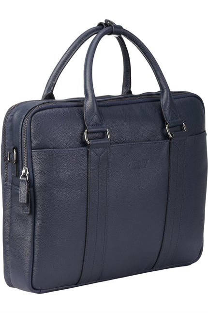 Genuine Leather Navy Laptop Business Briefcase Office Work Travel Bag - Sutton