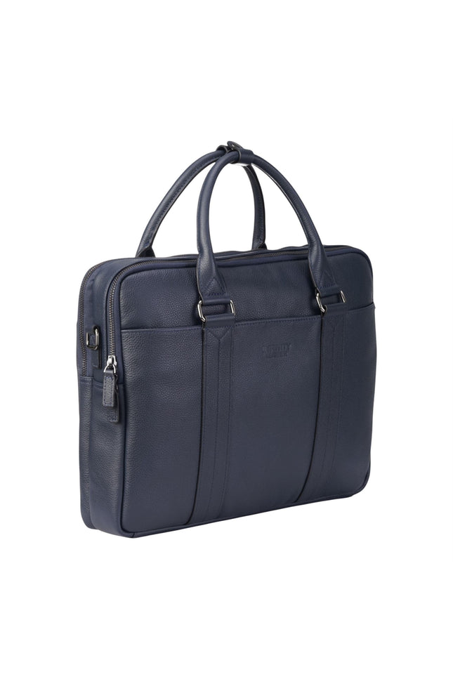 Genuine Leather Navy Laptop Business Briefcase Office Work Travel Bag - Sutton