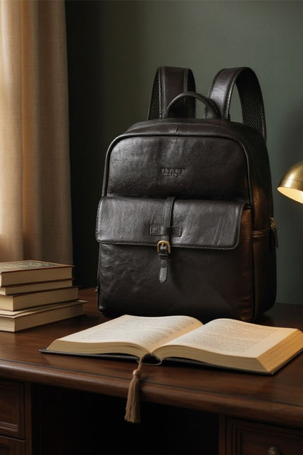 Genuine Leather Black Vintage Laptop Backpack Travel Bag - Cove