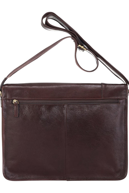 Genuine Leather Brown Laptop Satchel Messenger Shoulder Bag - Astor