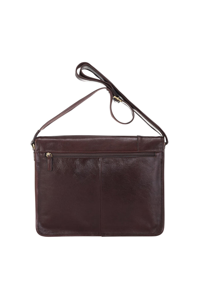 Genuine Leather Brown Laptop Satchel Messenger Shoulder Bag - Astor
