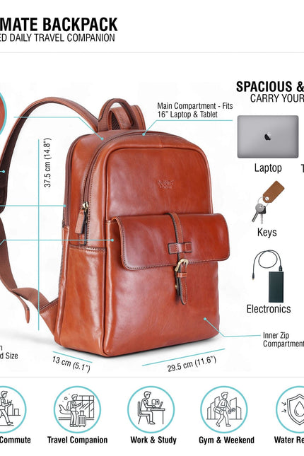 Genuine Leather Tan Vintage Laptop Backpack Travel Bag - Cove