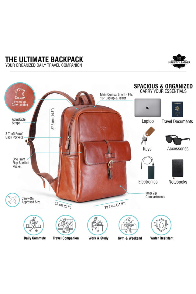 Genuine Leather Tan Vintage Laptop Backpack Travel Bag - Cove