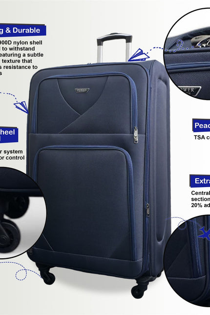 Nagoya Unserseat Soft Shell Suitcase in Navy