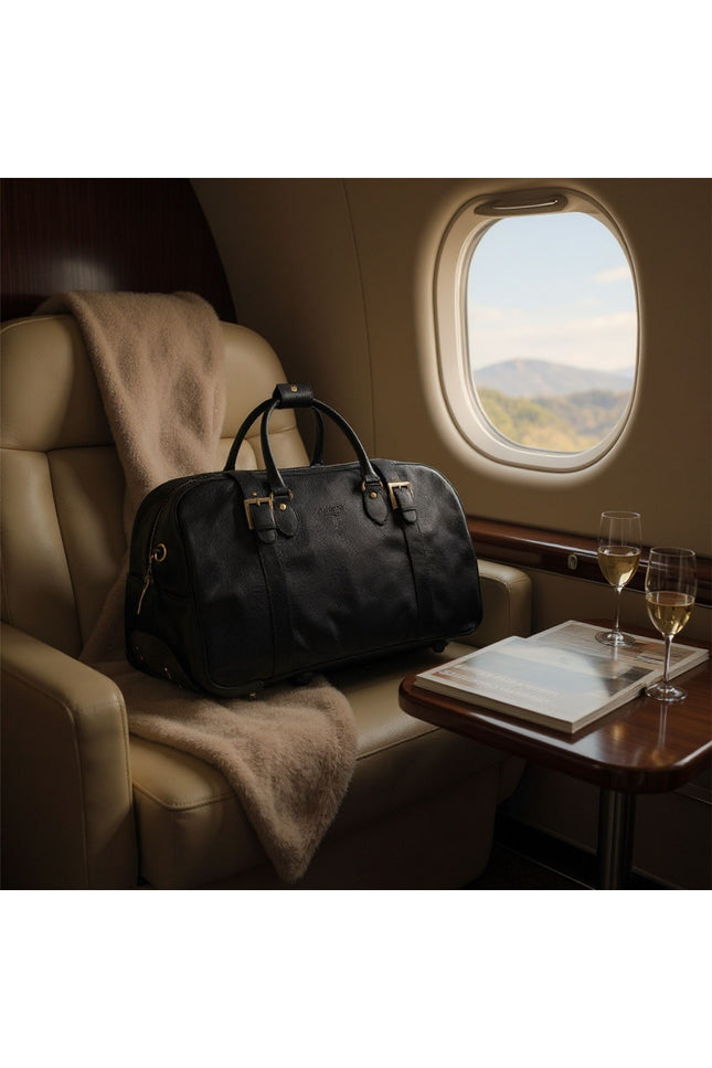 Genuine Leather Black Wheeled Holdall Duffle Travel Cabin Bag - Holt