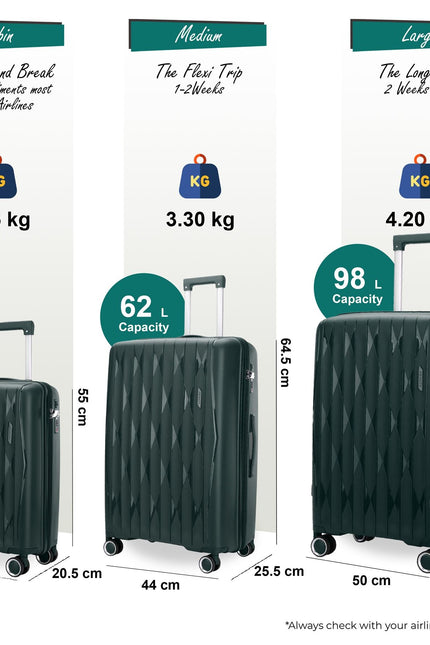 Burnaby Set of 3 Hard Shell Suitcase in Green