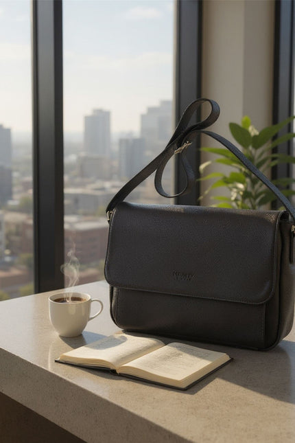 Genuine Leather Black Laptop Bag Travel Work Messenger Satchel - Camden