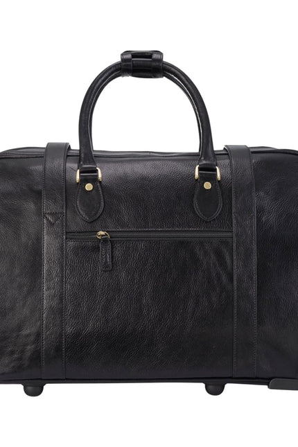 Genuine Leather Black Wheeled Holdall Duffle Travel Cabin Bag - Holt