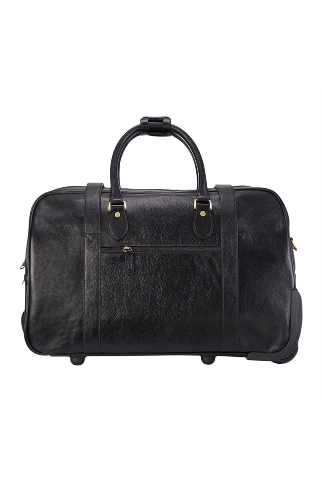 Genuine Leather Black Wheeled Holdall Duffle Travel Cabin Bag - Holt