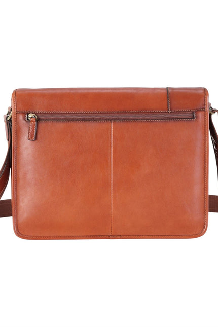 Genuine Leather Tan Laptop Satchel Messenger Shoulder Bag - Astor
