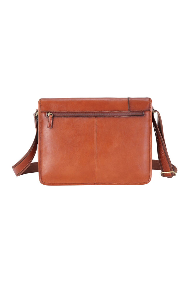 Genuine Leather Tan Laptop Satchel Messenger Shoulder Bag - Astor