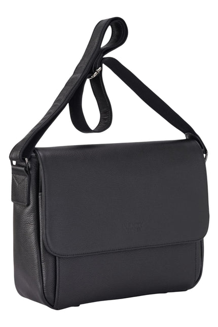 Genuine Leather Black Laptop Bag Travel Work Messenger Satchel - Camden