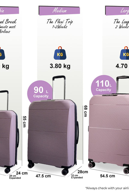 Abiko Set of 3 Hard Shell Suitcase in Pink