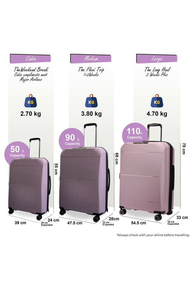 Abiko Set of 3 Hard Shell Suitcase in Pink