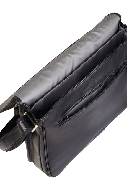 Genuine Leather Black Laptop Satchel Messenger Shoulder Bag - Astor