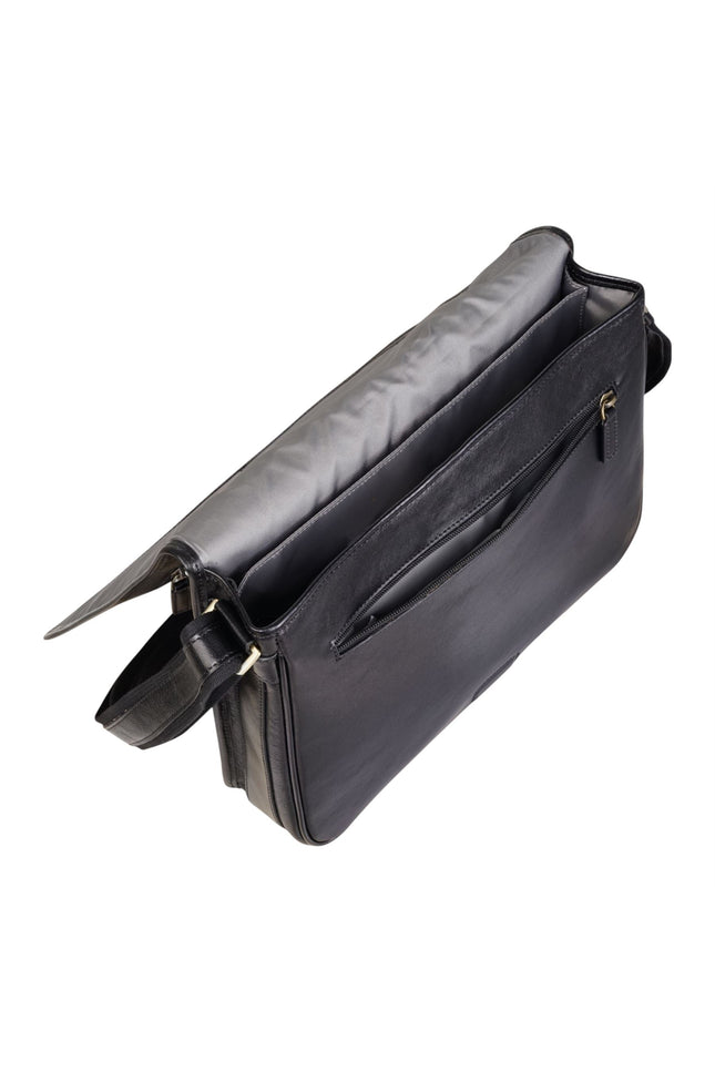 Genuine Leather Black Laptop Satchel Messenger Shoulder Bag - Astor