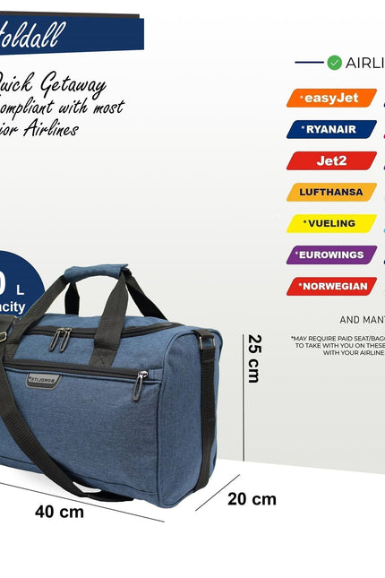 Holdall Carry On 40x 20 x25cm Under-seat Travel Cabin Bag for Ryanair, Easy Jet Navy