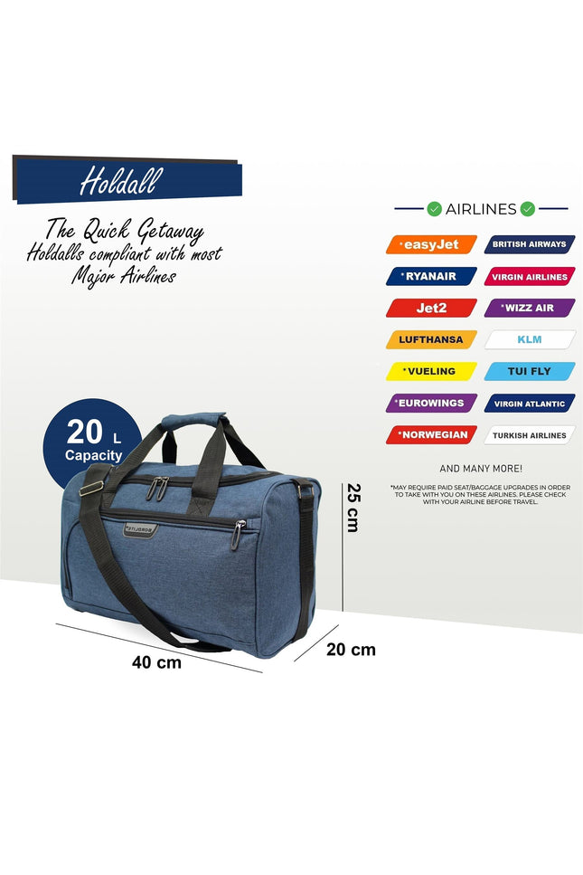 Holdall Carry On 40x 20 x25cm Under-seat Travel Cabin Bag for Ryanair, Easy Jet Navy