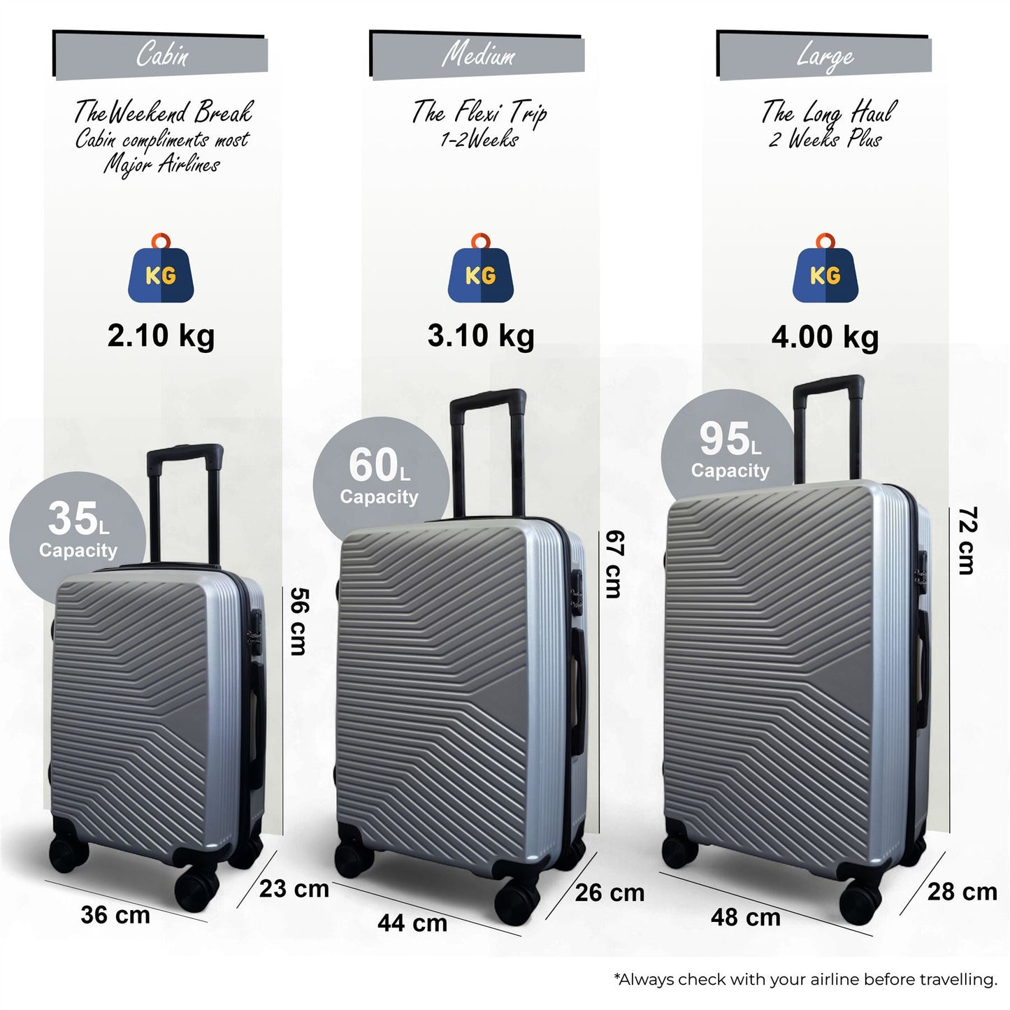 Junee Set of 3 Hard Shell Suitcase in Silver