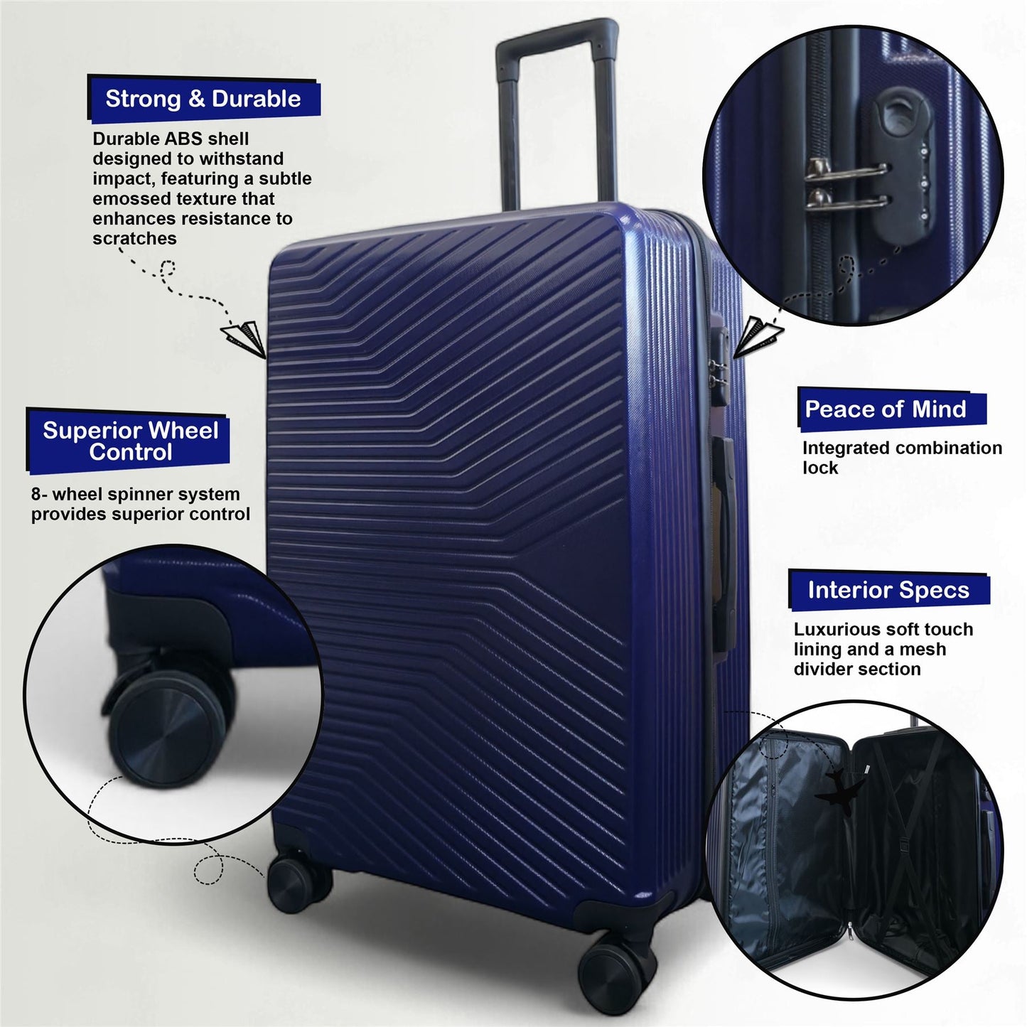 Junee Set of 3 Hard Shell Suitcase in Navy Blue