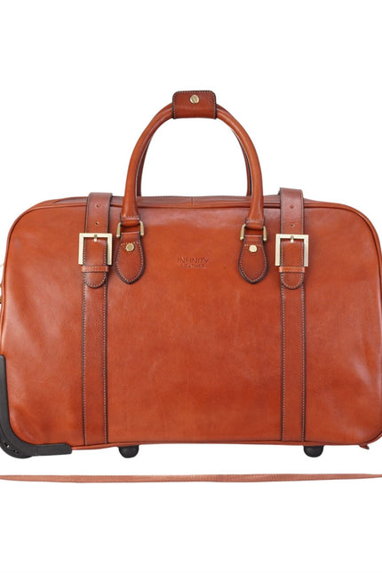 Genuine Leather Tan Wheeled Holdall Duffle Travel Cabin Bag - Holt