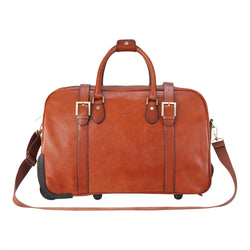 Genuine Leather Tan Wheeled Holdall Duffle Travel Cabin Bag - Holt