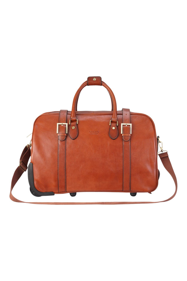 Genuine Leather Tan Wheeled Holdall Duffle Travel Cabin Bag - Holt