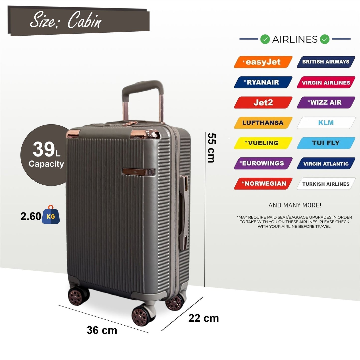 Cowra Cabin Hard Shell Suitcase in Champagne ( Beige )