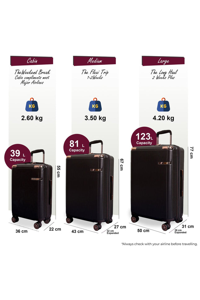 Cowra Set of 3 Hard Shell Suitcase in Marron