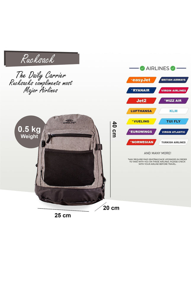 Backpack Rucksack 40x 20 x25cm Underseat Travel Cabin Bag for Ryanair, Easy Jet Grey