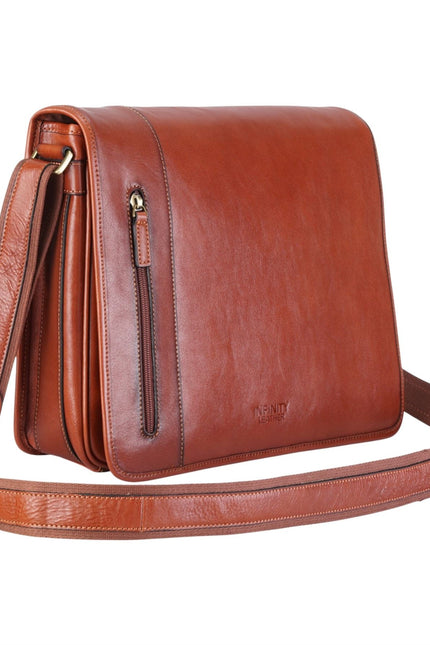 Genuine Leather Tan Laptop Satchel Messenger Shoulder Bag - Astor