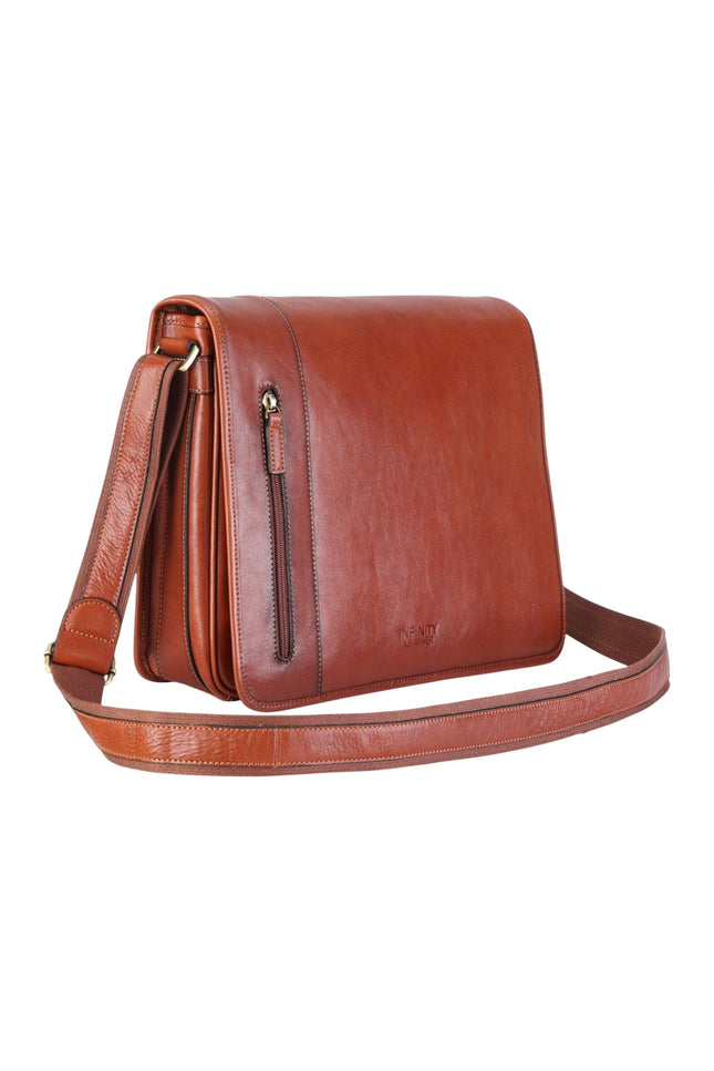 Genuine Leather Tan Laptop Satchel Messenger Shoulder Bag - Astor