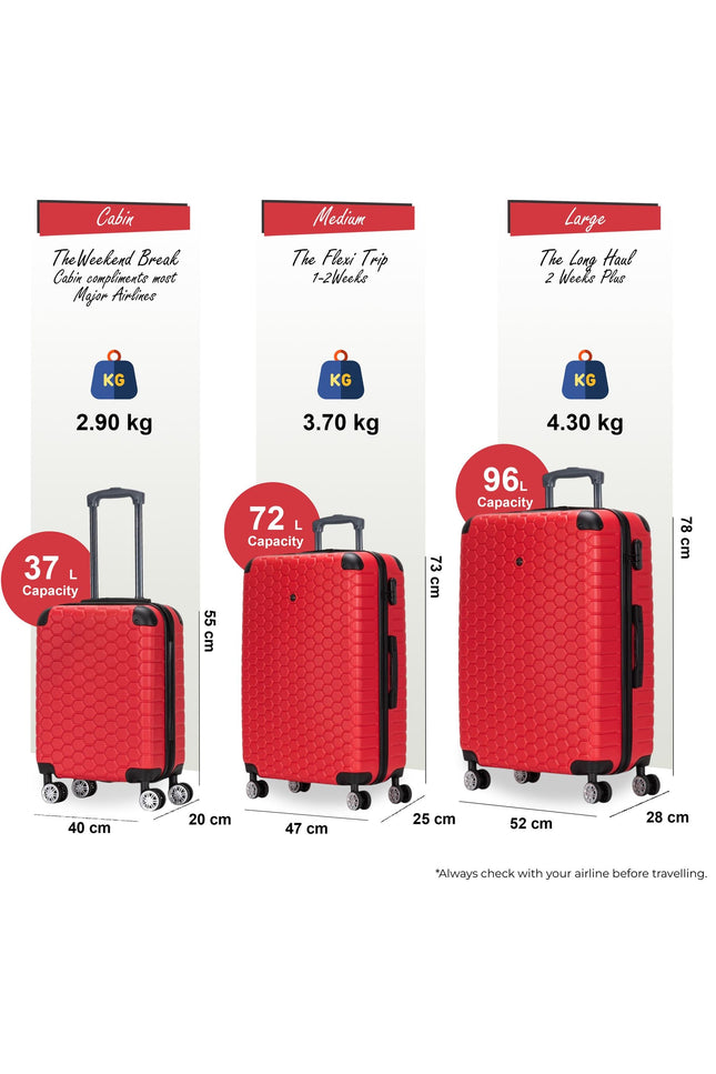 Noda Set of 3 Hard Shell Suitcase in Red